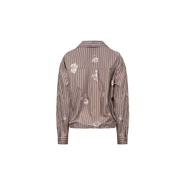 Nukus Newport Blouse Stripe Flower NKF02137 340 - Taupe/Offwhite