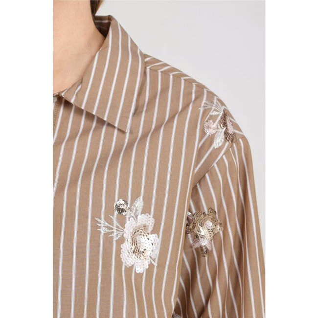 Nukus Newport Blouse Stripe Flower NKF02137 340 - Taupe/Offwhite