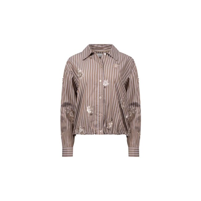 Nukus Newport Blouse Stripe Flower NKF02137 340 - Taupe/Offwhite