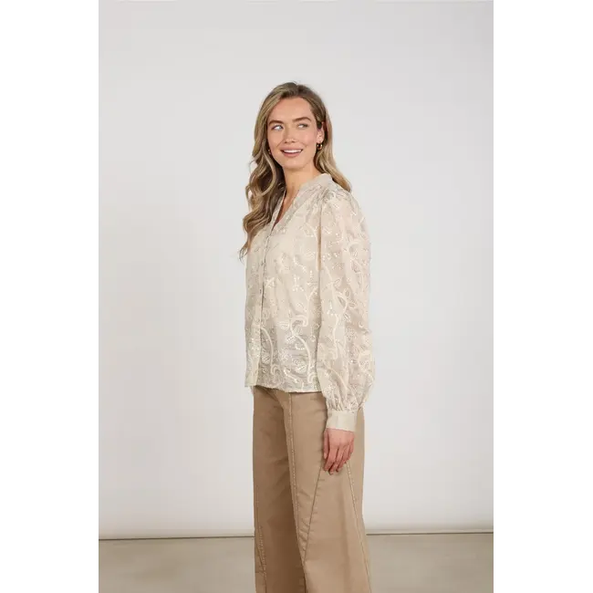 Nukus Antonella Blouse Embroidery NKF02178 9 - Sand