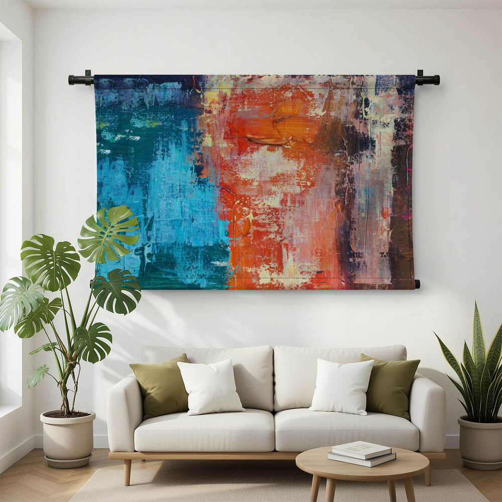 Spannende kleurencombinatie van azuurblauw en oranje