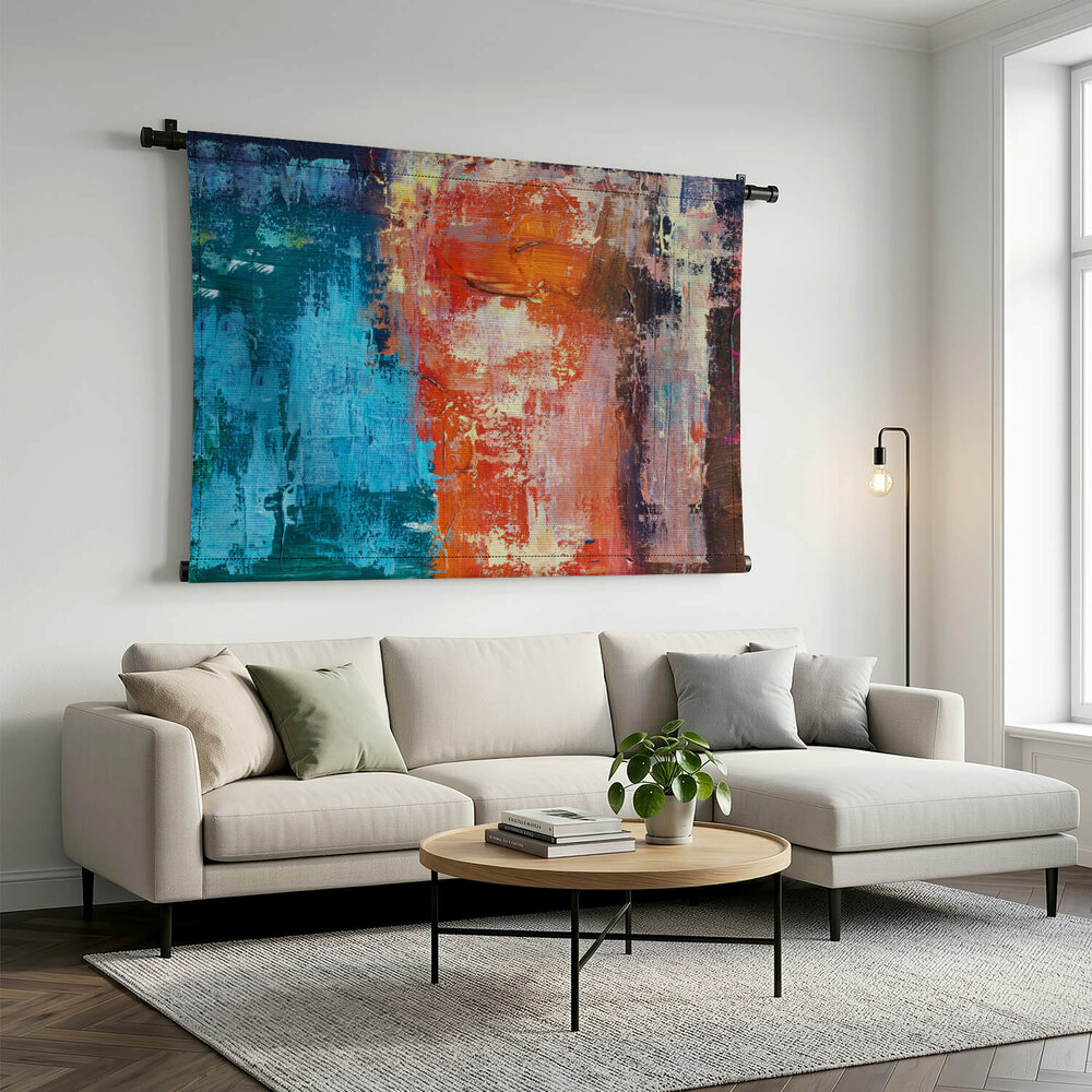 Spannende kleurencombinatie van azuurblauw en oranje