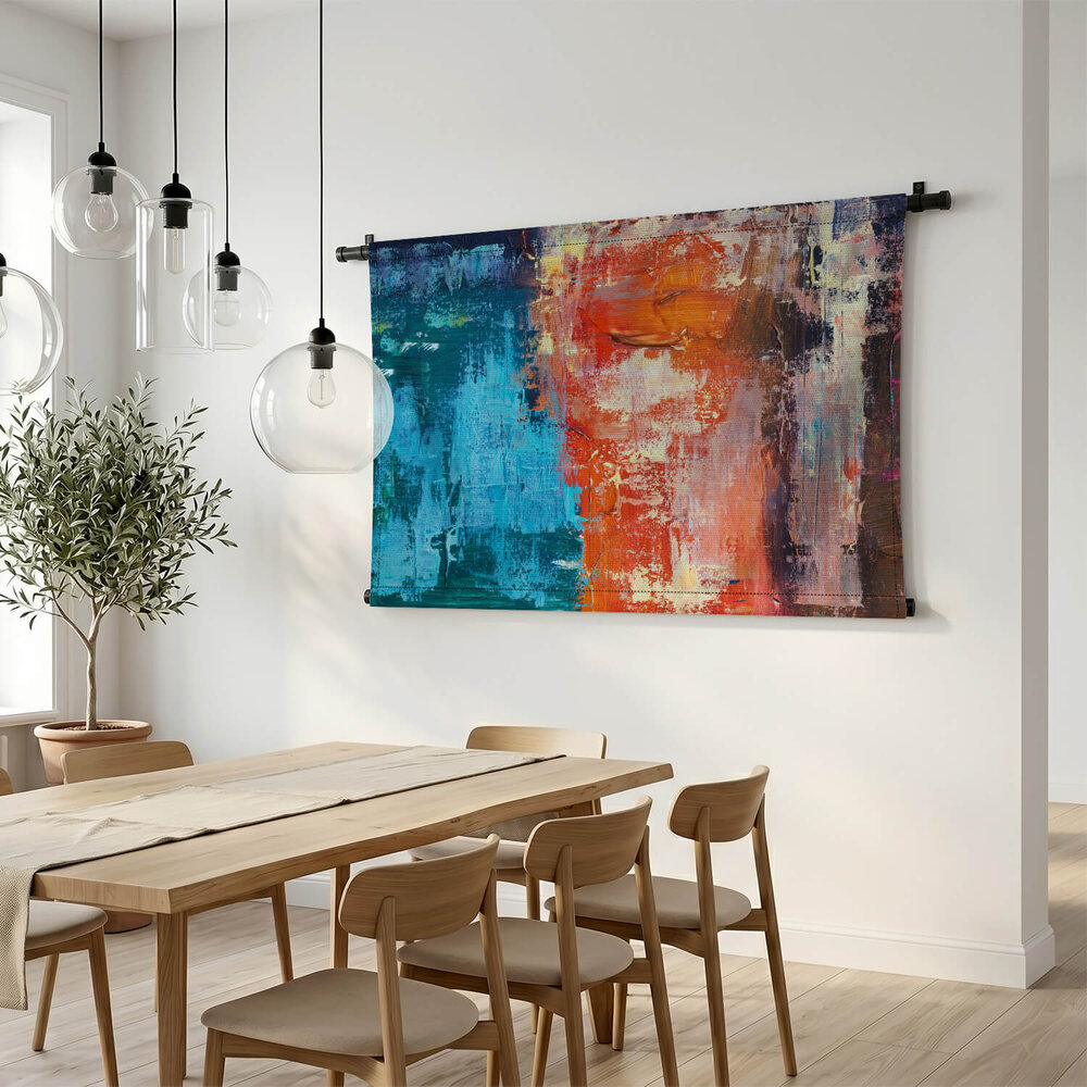 Spannende kleurencombinatie van azuurblauw en oranje