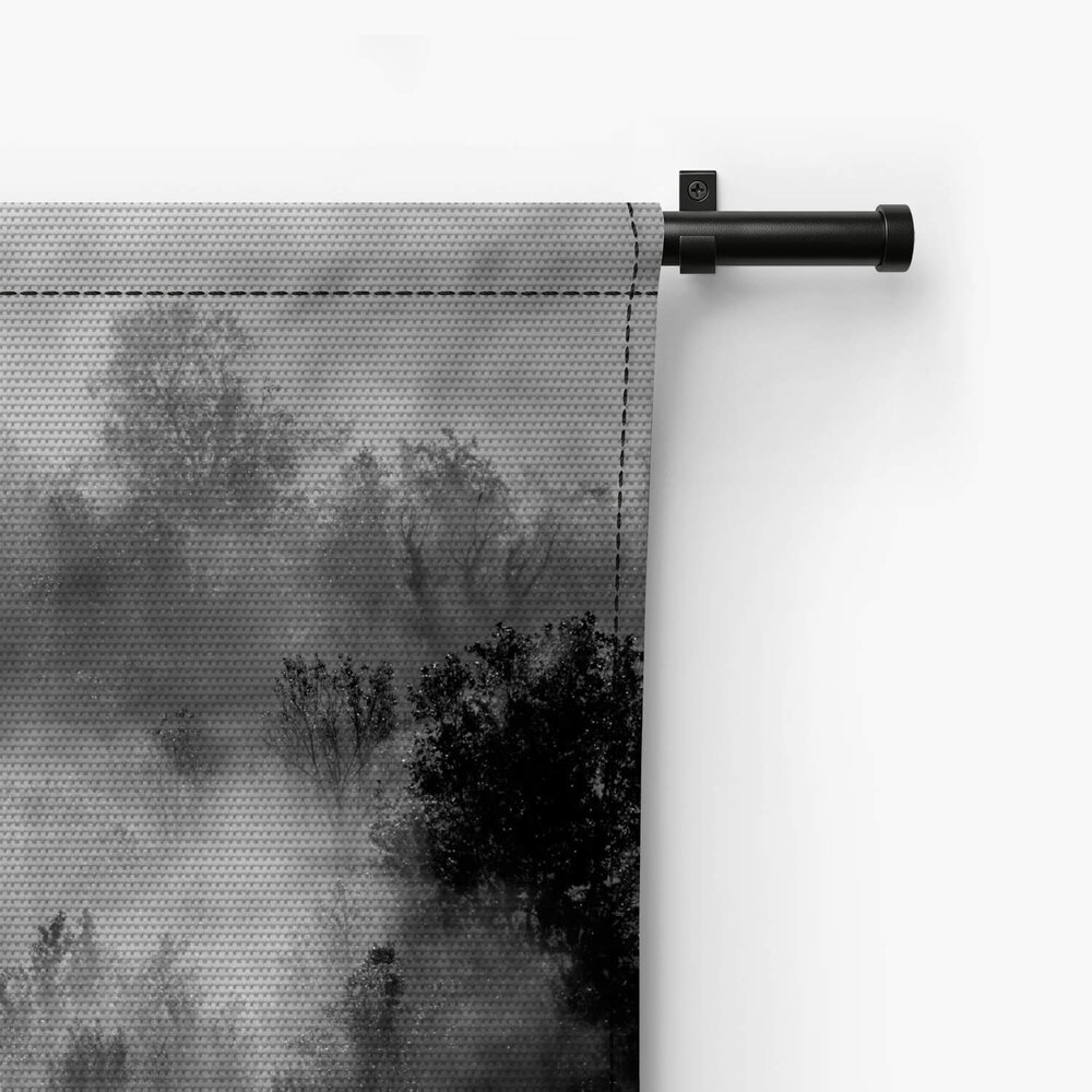 Bomen in de mist in zwart-wit