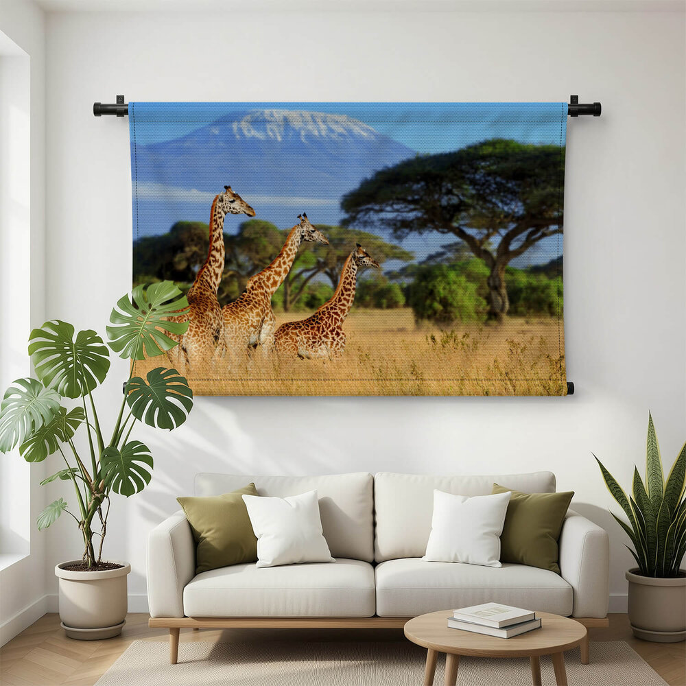 Drie giraffen bij de Kilimanjaro berg