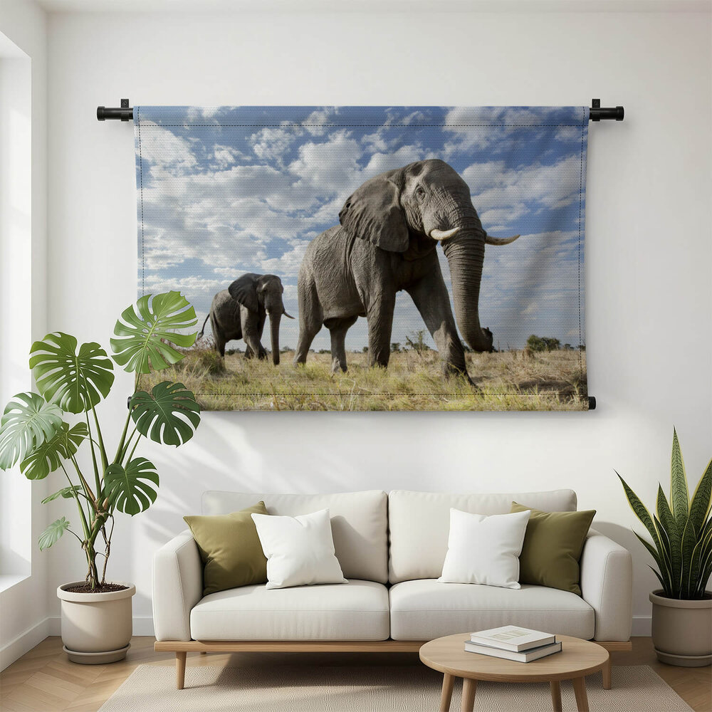 Passerende olifant groot in beeld