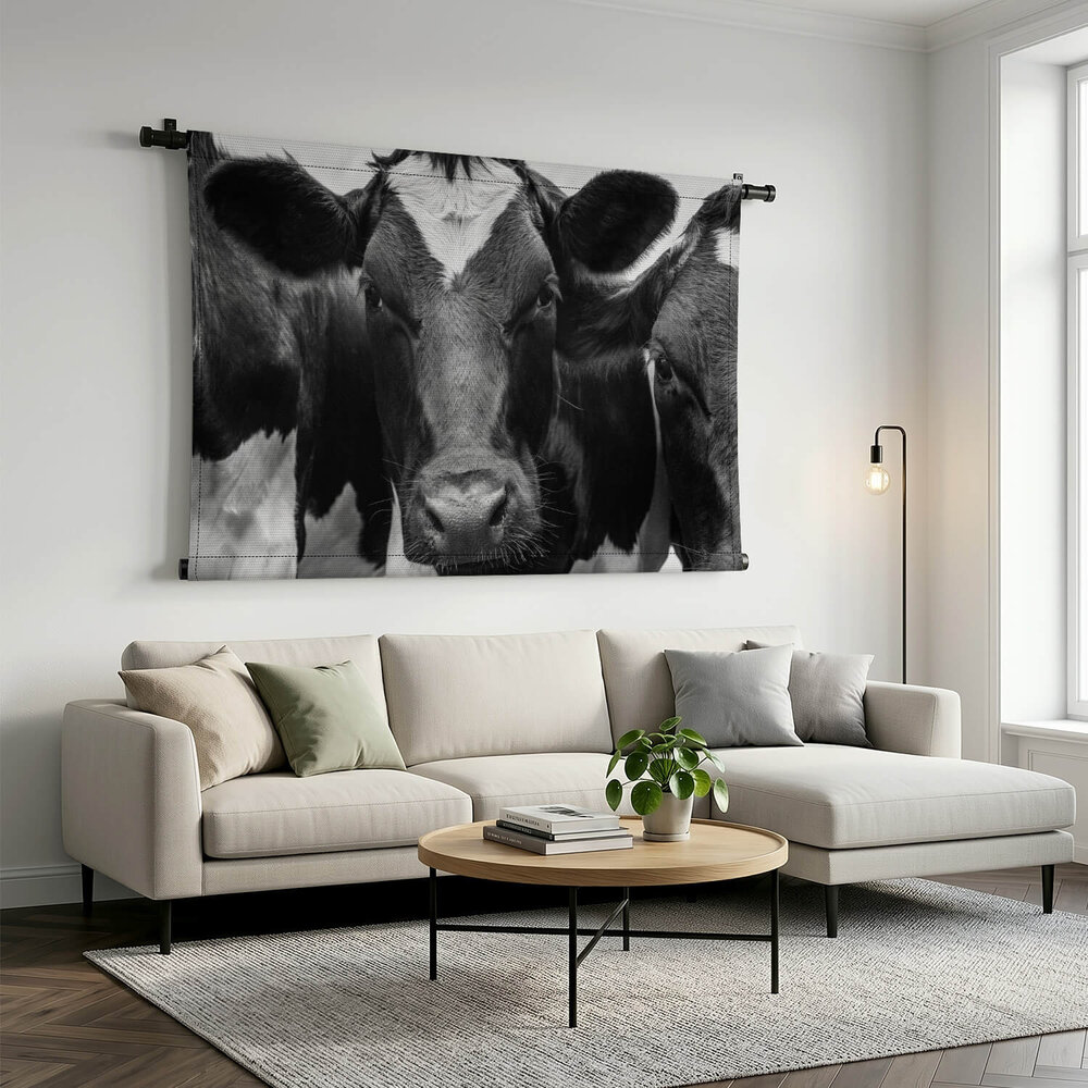 Close-up foto van Hollandse koe in zwart-wit