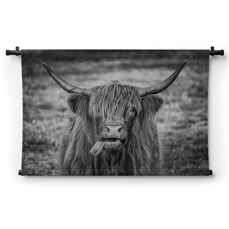 Zwart-wit beeld van Schotse hooglander