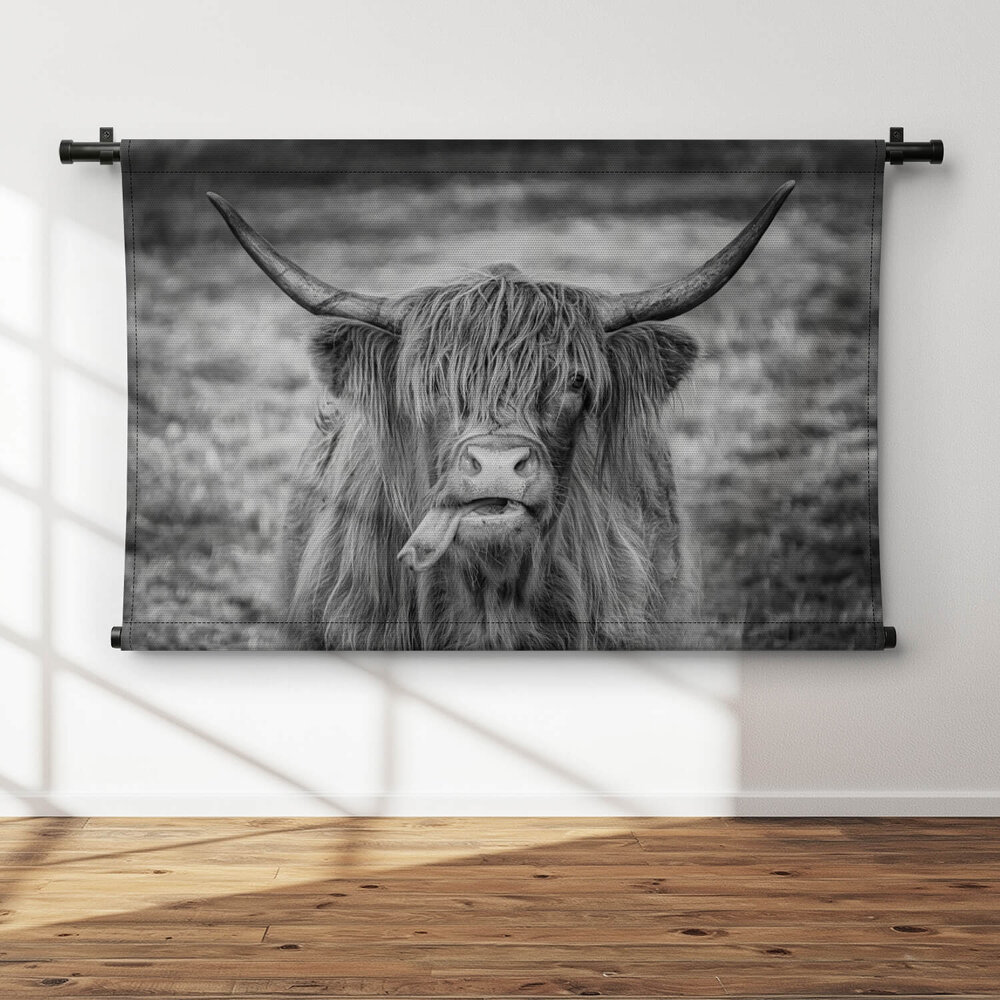 Zwart-wit beeld van Schotse hooglander