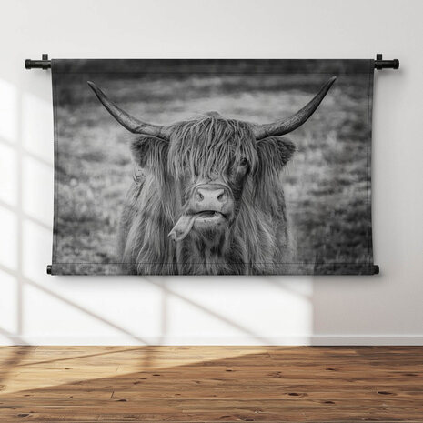 Zwart-wit beeld van Schotse hooglander