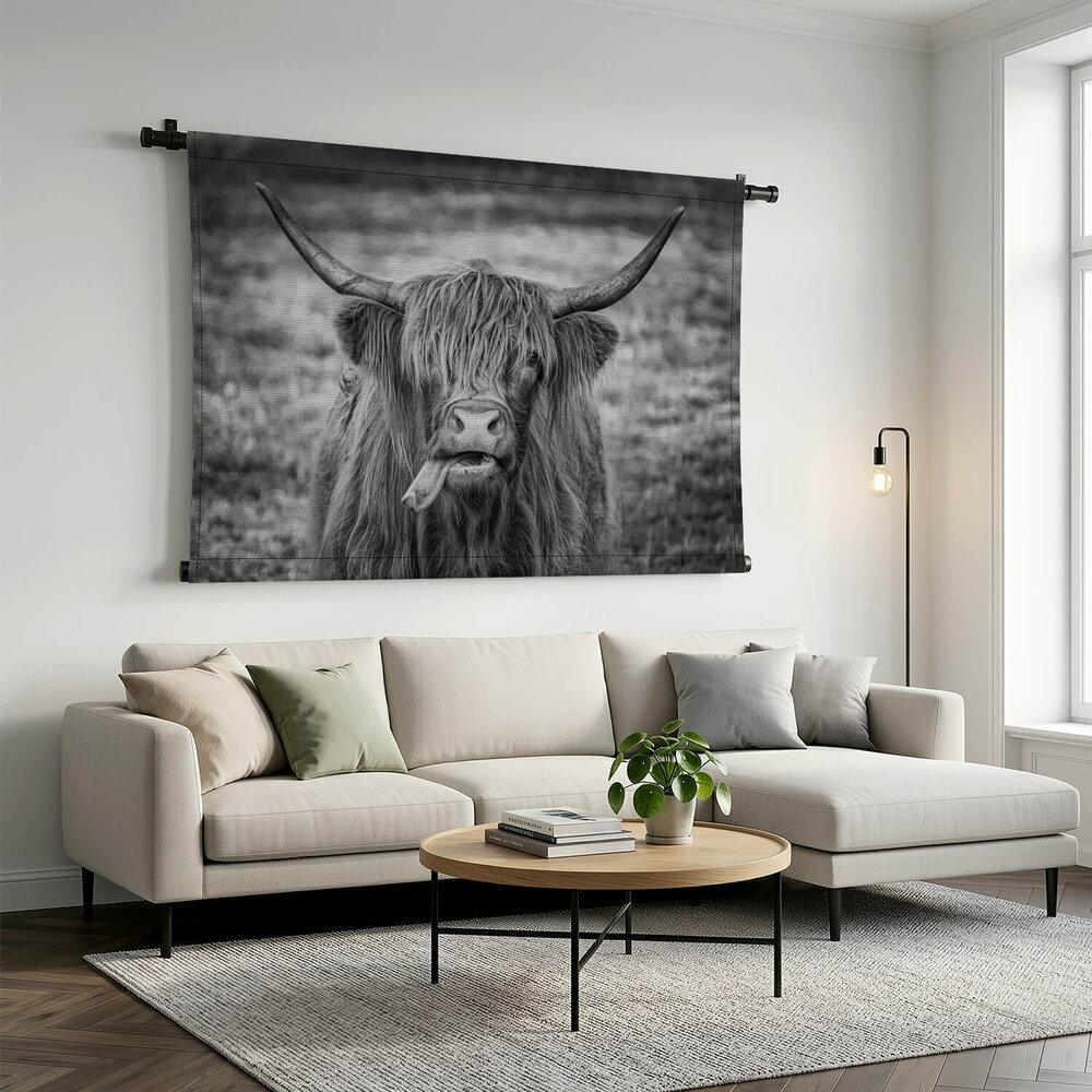 Zwart-wit beeld van Schotse hooglander