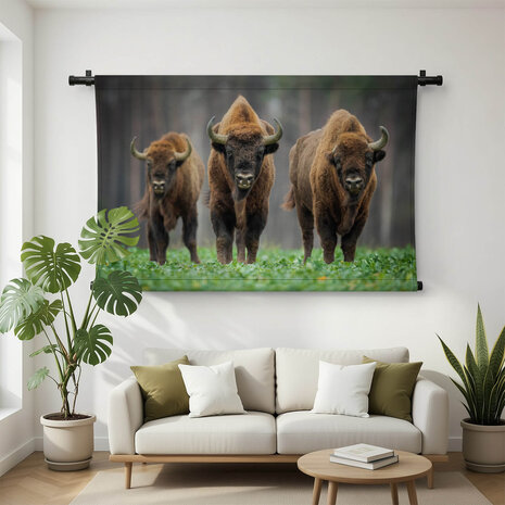 Drie bizons in het bos