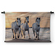 Kudde witte paarden op het strand