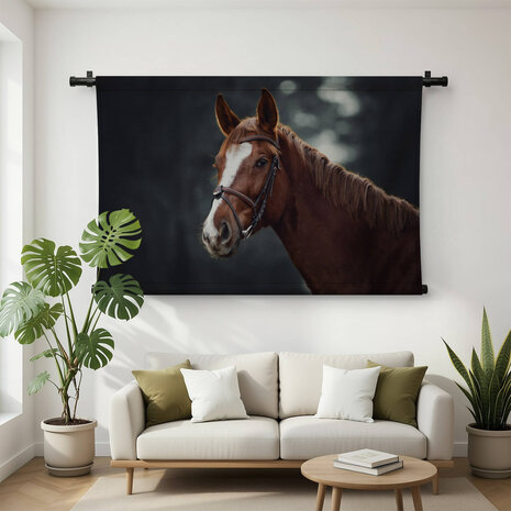 Trots paard in een donker bos