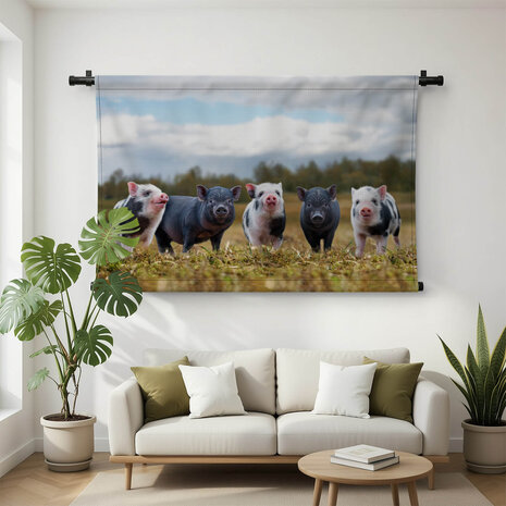 Zwarte en gevlekte varkens op een rij