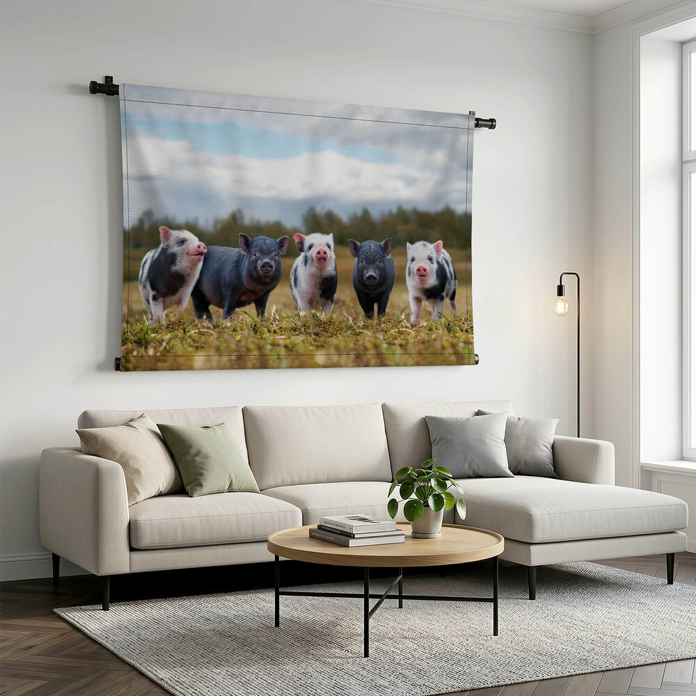 Zwarte en gevlekte varkens op een rij
