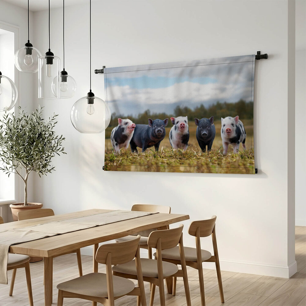 Zwarte en gevlekte varkens op een rij