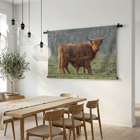 Bruine Schotse hooglander met haar jong