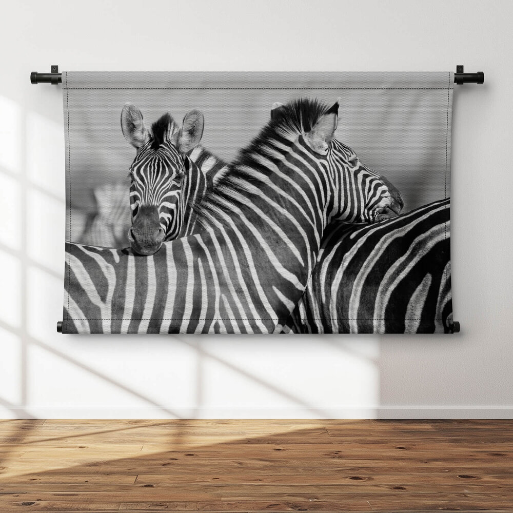 Zebra's samen bij elkaar in zwart-wit