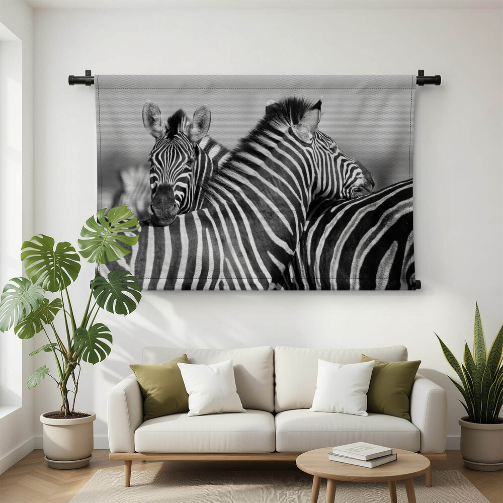 Zebra's samen bij elkaar in zwart-wit