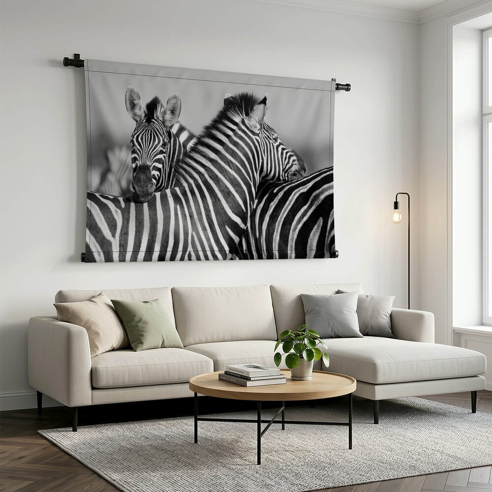Zebra's samen bij elkaar in zwart-wit