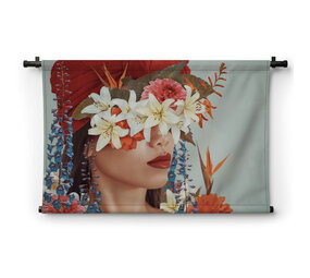 Abstracte kunstcollage van Aziatische vrouw met bloemen