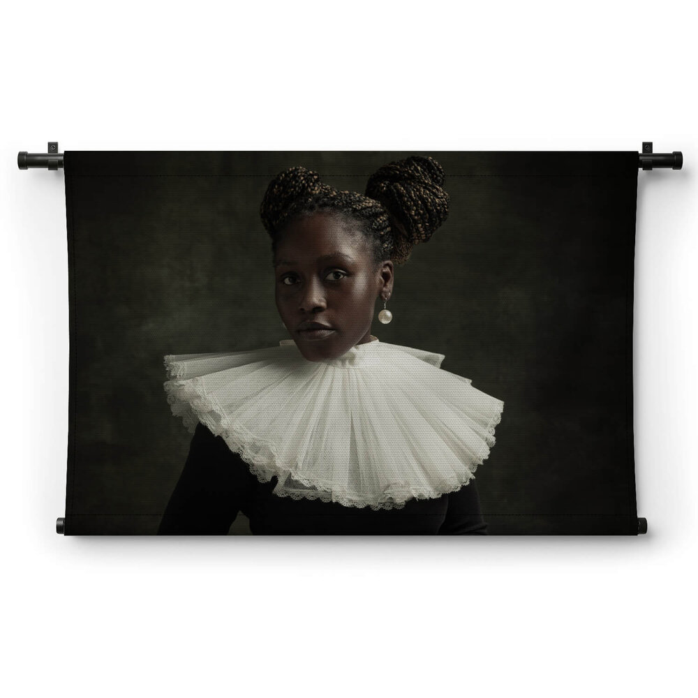 Art-portret van middeleeuwse Afrikaanse jonge vrouw