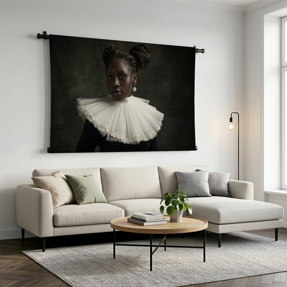 Art-portret van middeleeuwse Afrikaanse jonge vrouw