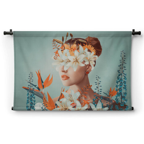 Abstract hedendaags kunstcollage portret van vrouw met bloemen