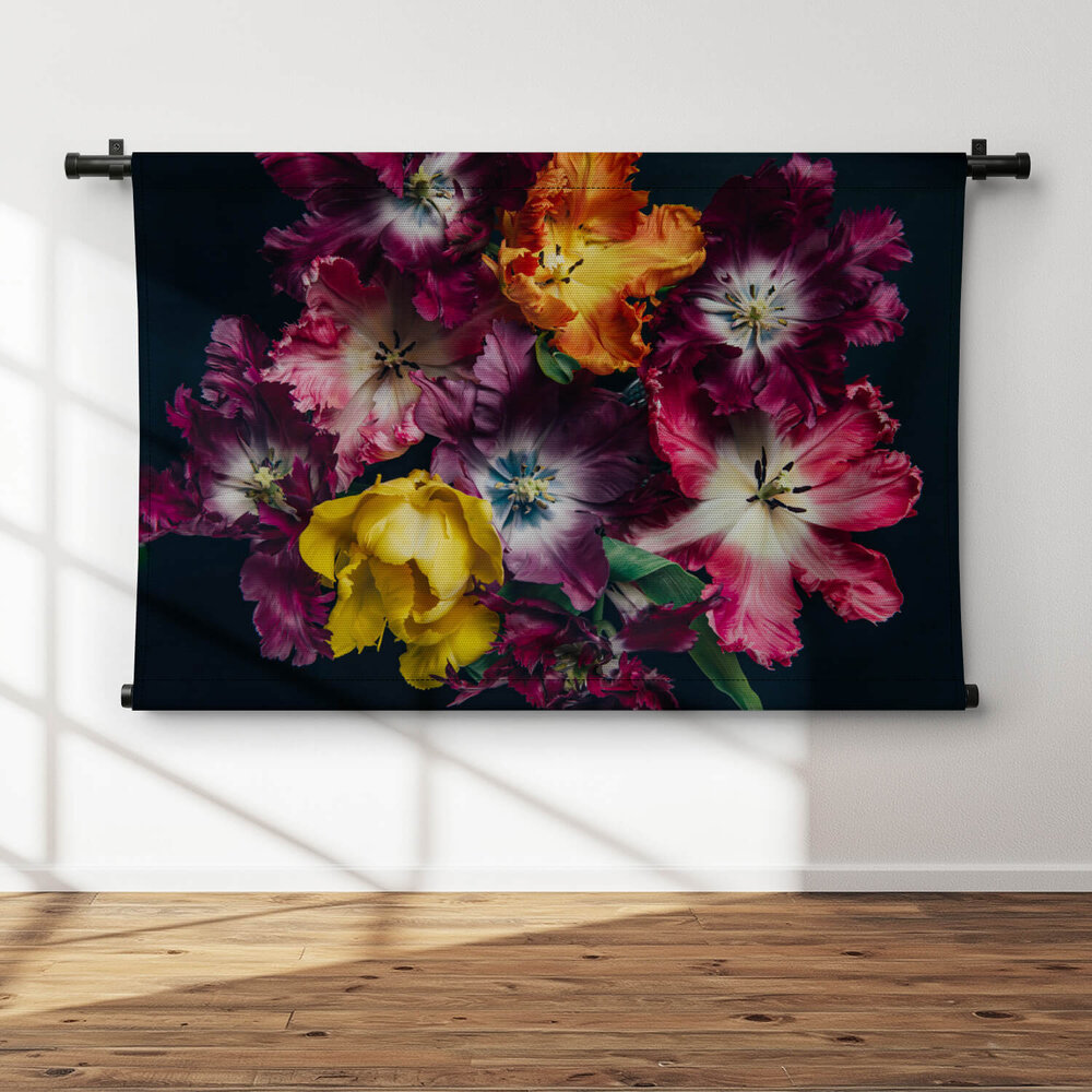Frivole tulpen in paars roze en geel
