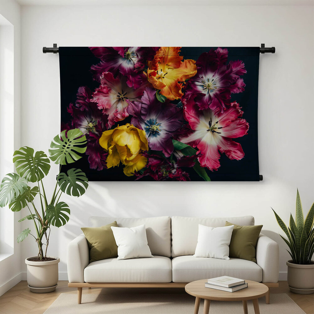 Frivole tulpen in paars roze en geel
