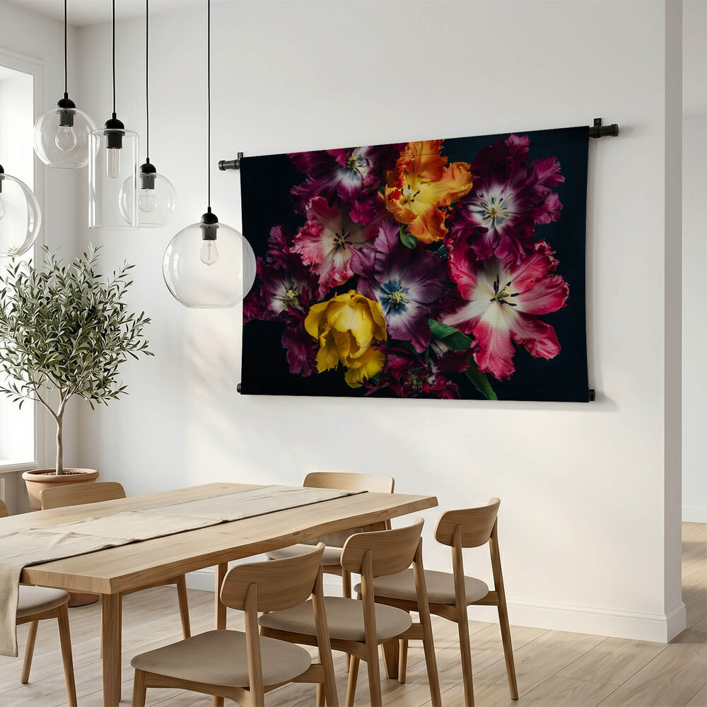 Frivole tulpen in paars roze en geel