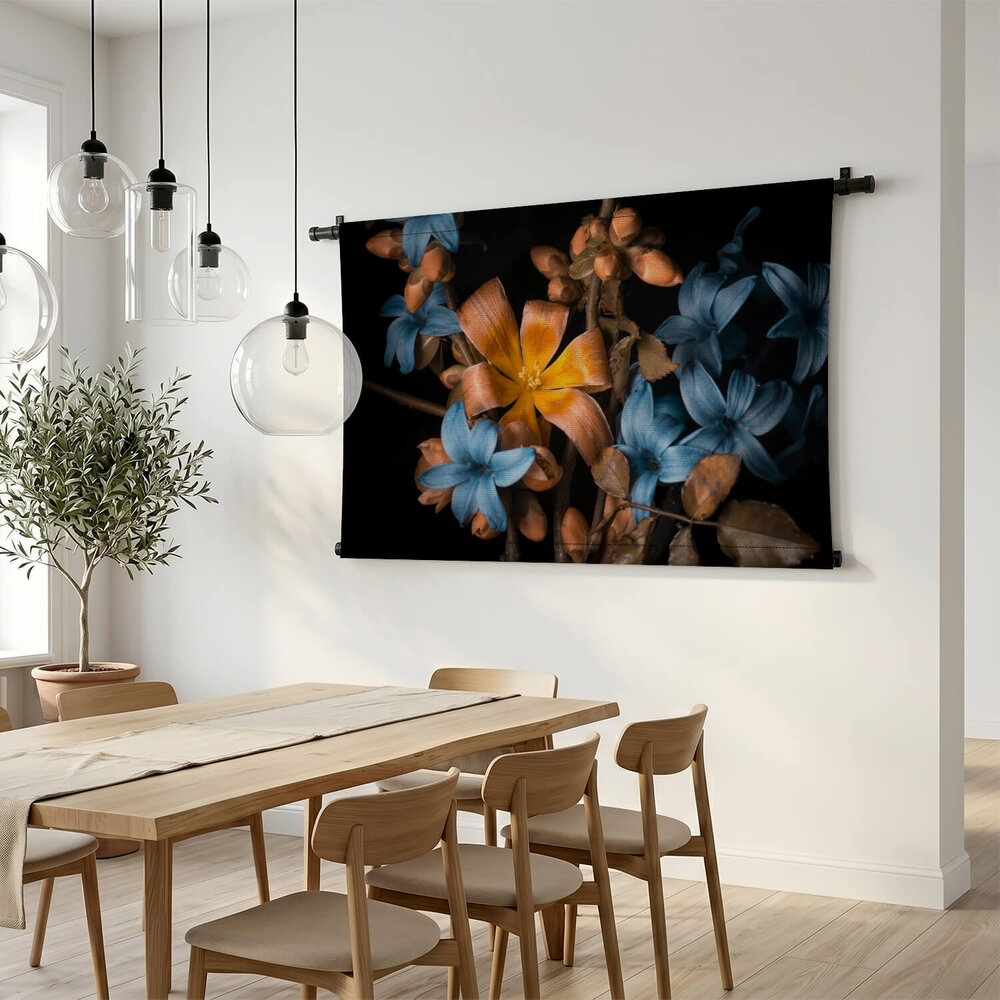 Oranje en blauwe bloemen