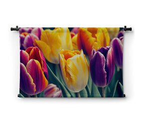 Collage van gele en paarse tulpen