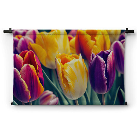 Collage van gele en paarse tulpen