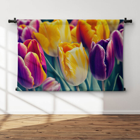 Collage van gele en paarse tulpen