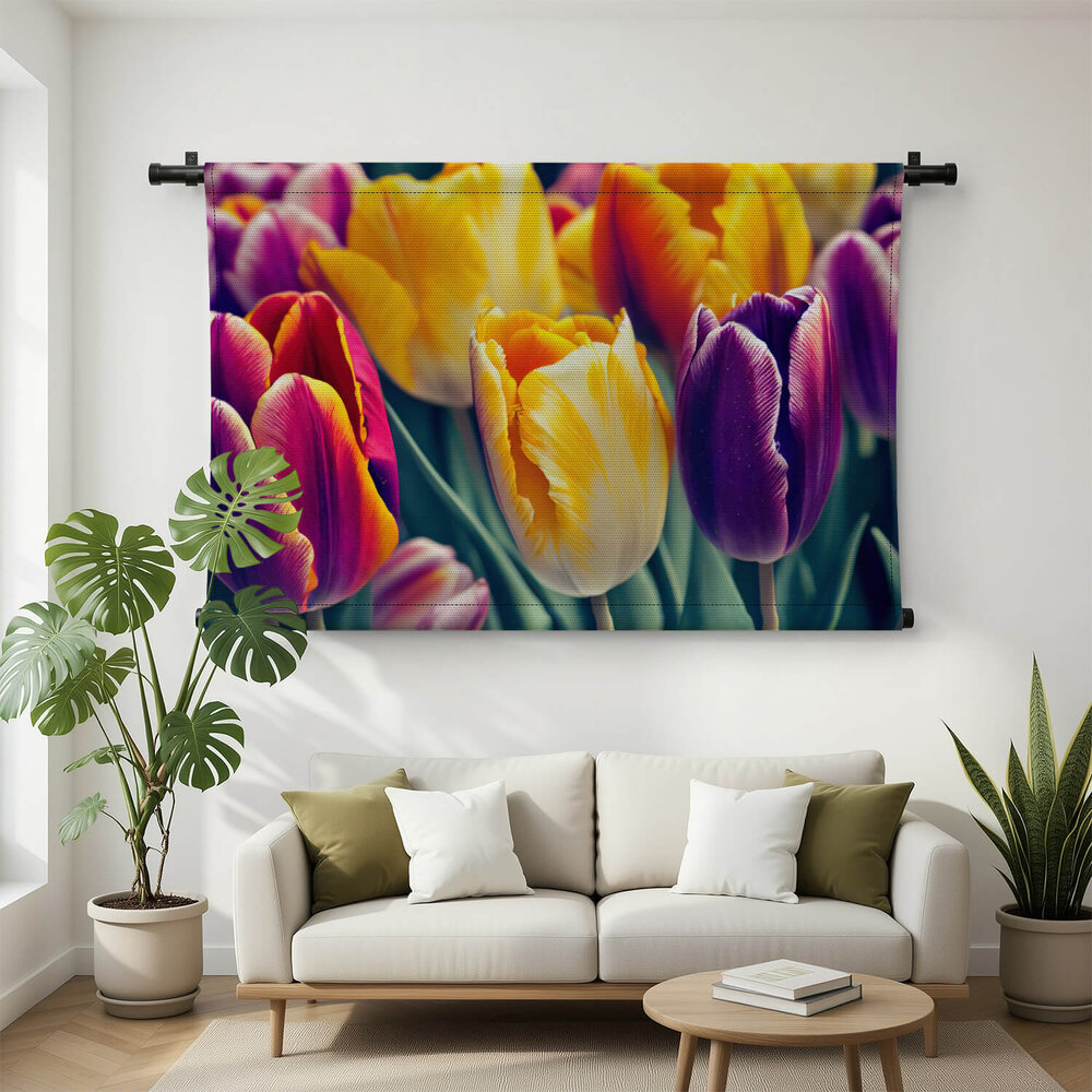 Collage van gele en paarse tulpen