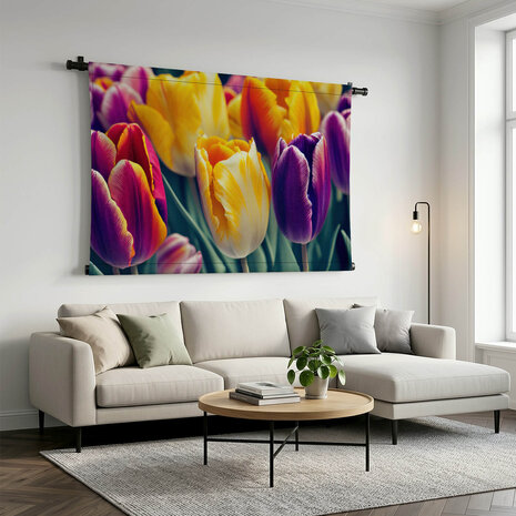 Collage van gele en paarse tulpen