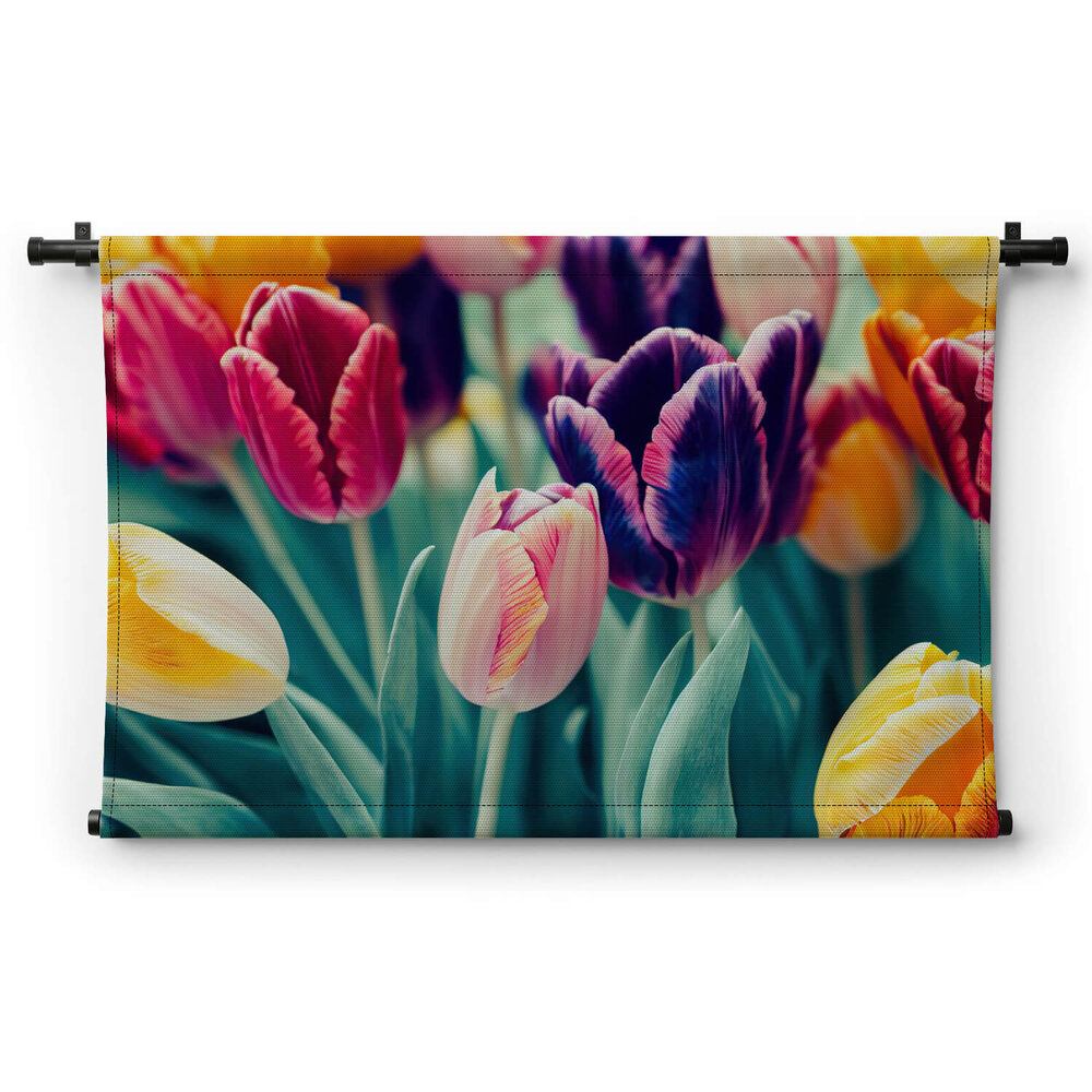 Frivool samenspel van gekleurde tulpen