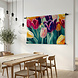 Frivool samenspel van gekleurde tulpen