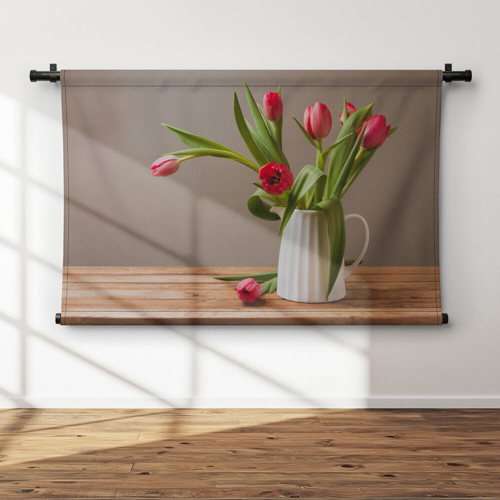 Hollands tafereel witte vaas met tulpen