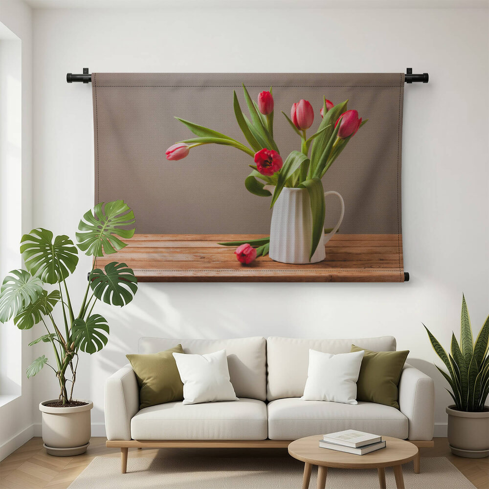 Hollands tafereel witte vaas met tulpen