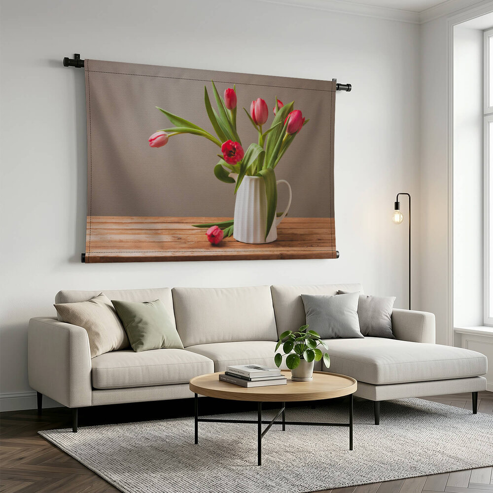 Hollands tafereel witte vaas met tulpen