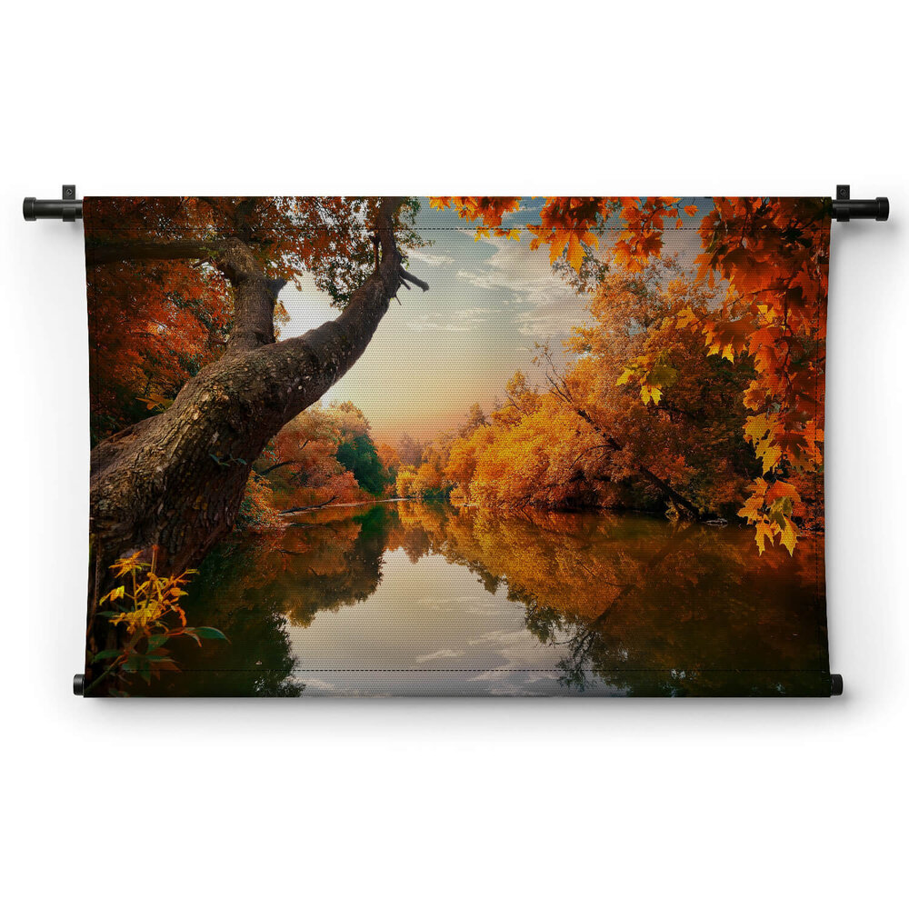 Herfst bij de rivier in het bos