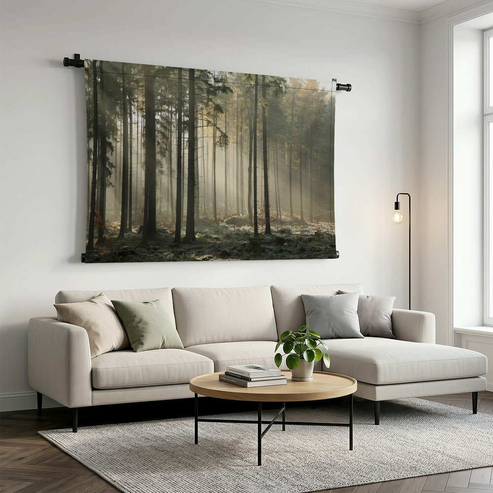 Zonnestralen door de bomen