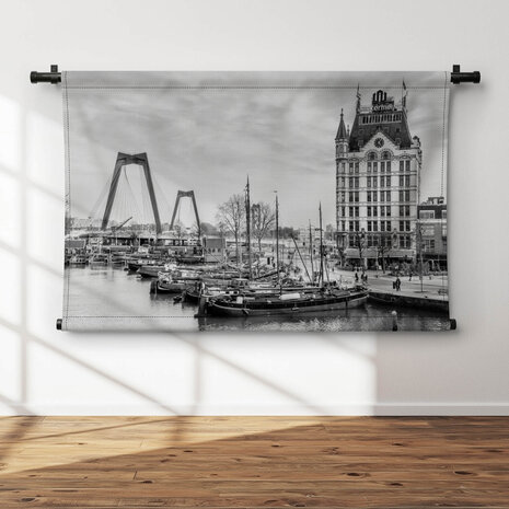 Rotterdamse haven in vroegere tijden in zwart-wit