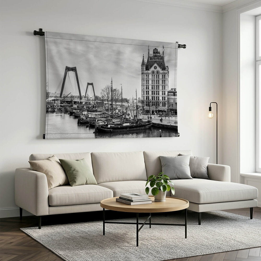 Rotterdamse haven in vroegere tijden in zwart-wit