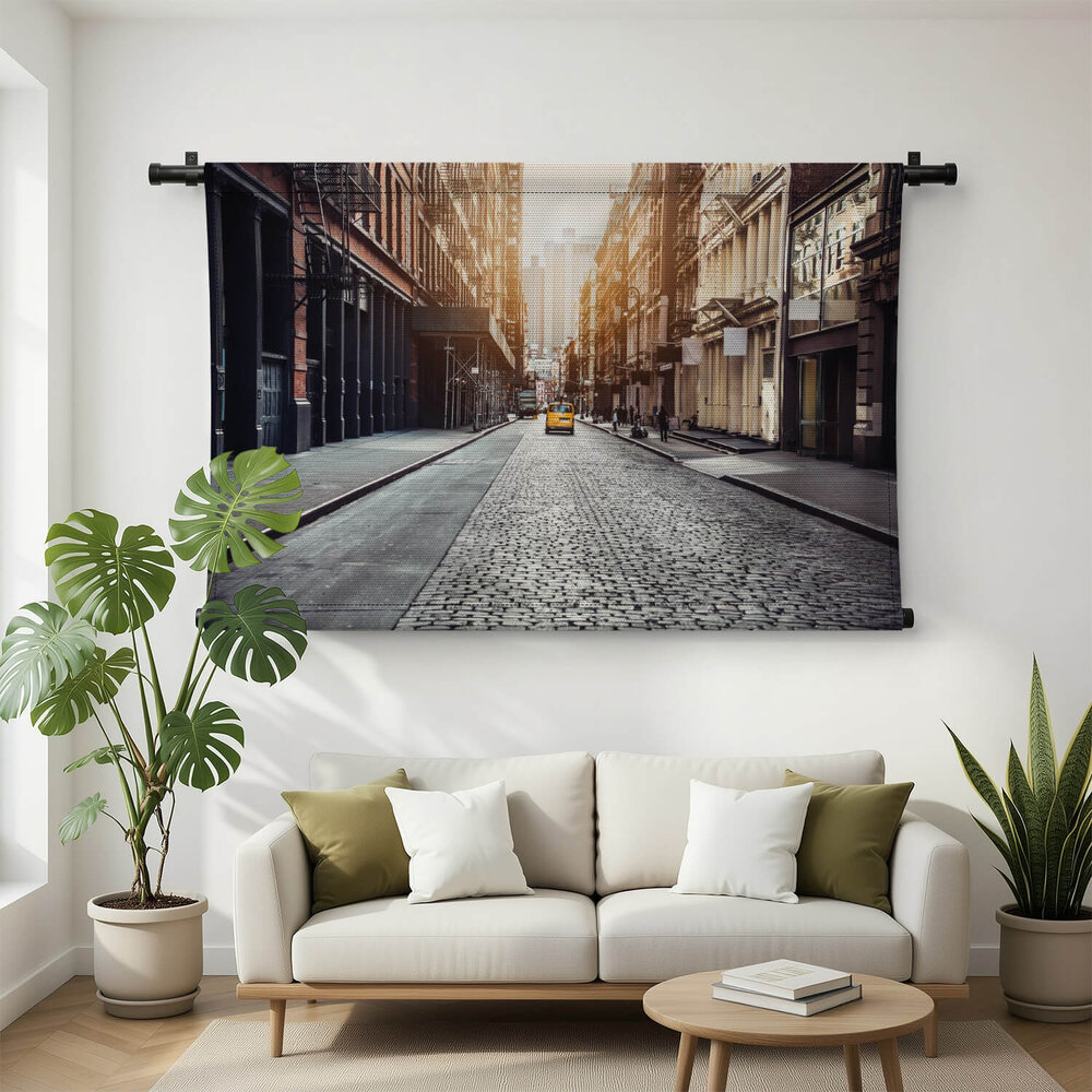 Straat in de wijk SoHo bij zonsondergang