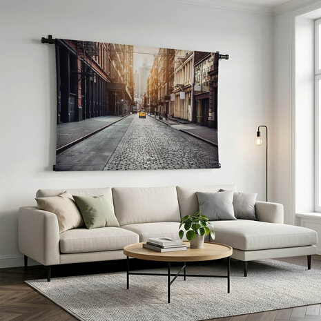 Straat in de wijk SoHo bij zonsondergang