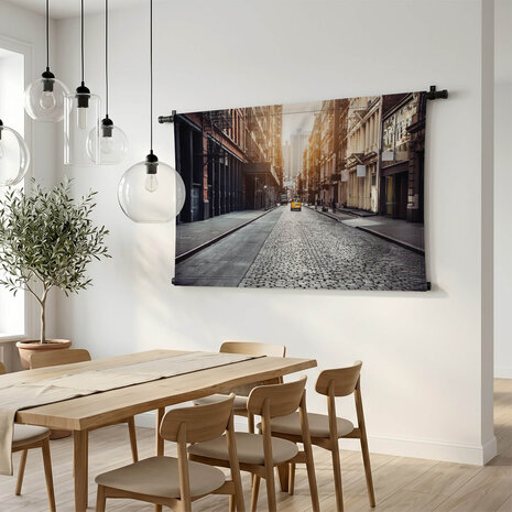 Straat in de wijk SoHo bij zonsondergang